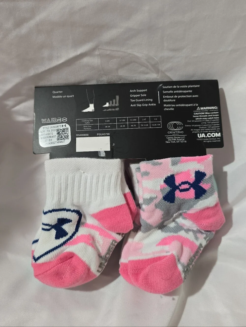 NWT Under Armour Essentials Infant 0-6M Lightweight Quarter Gripper Sole Socks